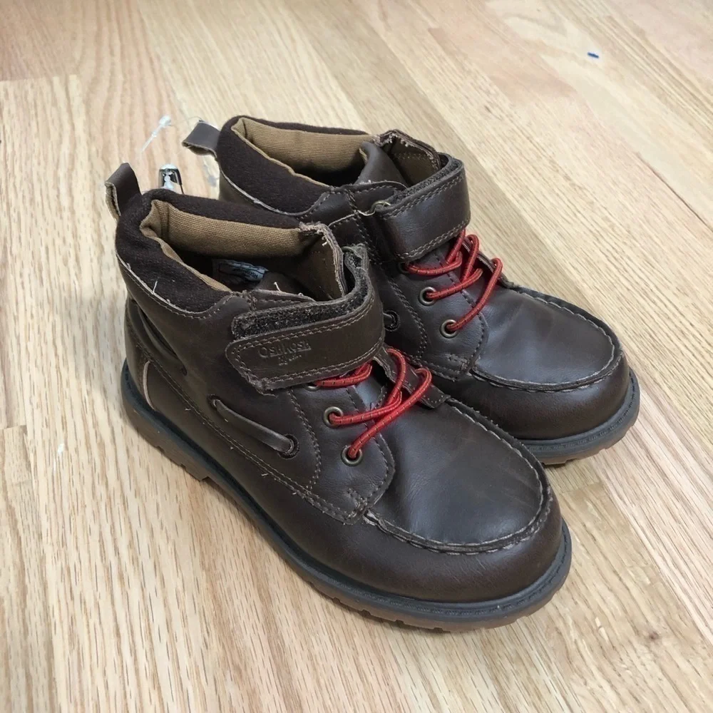 Osh Kosh B’gosh Brown Boy Boots Red Laces Sz 12 Kids Toddler